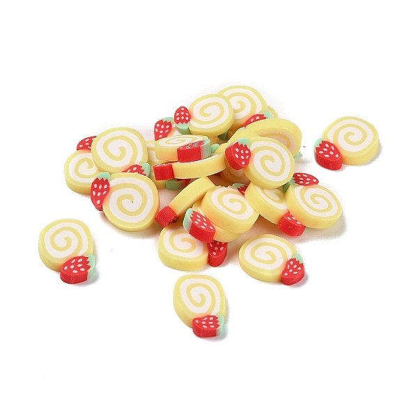 

PandaHall Handmade Polymer Clay Cabochons, Cake with Strawberry, Light Yellow, 9.5~10.5x7~8.5x1.8~2.5mm Polymer Clay Food