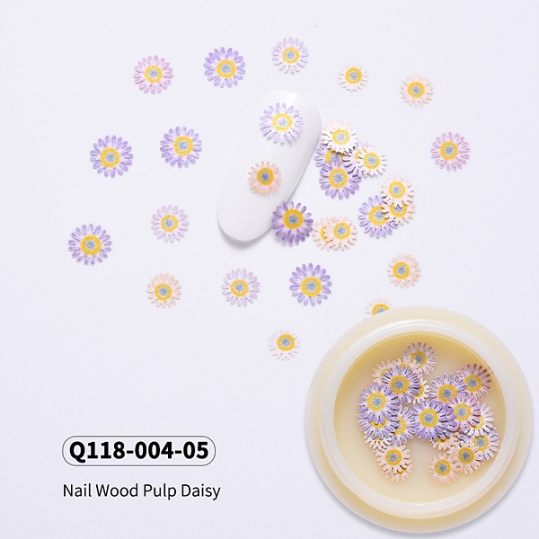 

PandaHall Daisy Shape Paper Cabochons, Nail Art Decorations Accessories for Women, Lilac, 5~7x0.1mm, 30pcs/box Paper Flower Purple