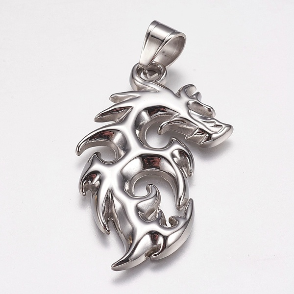 

PandaHall 304 Stainless Steel Big Pendants, Dragon, Stainless Steel Color, 53x30x3mm, Hole: 7x9mm 304 Stainless Steel Dragon