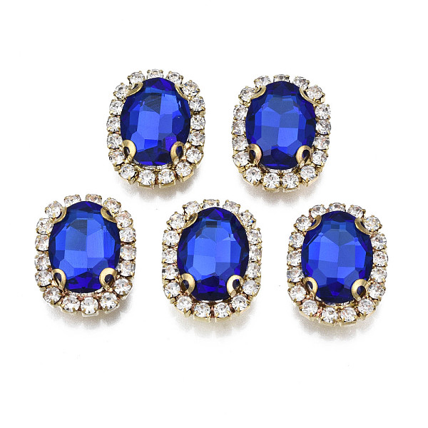 

PandaHall Sew on Rhinestone, Transparent Glass Rhinestone, with Brass Prong Settings, Faceted, Oval, Medium Blue, 18x14x7mm, Hole: 0.9mm..., Clear