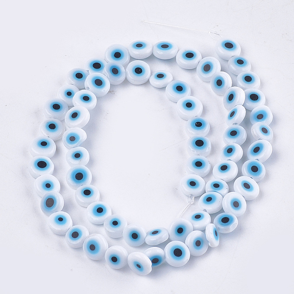 

PandaHall Handmade Evil Eye Lampwork Beads Strands, Flat Round, Creamy White, 6x2.5mm, Hole: 1mm, about 64~65pcs/strand, 14.1 inch~14.5 inch...