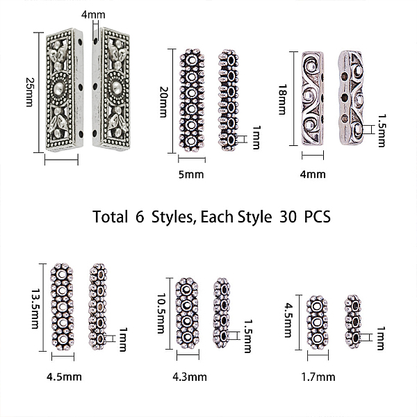 

PandaHall Alloy Spacer Bars, Antique Silver, Plastic Boxes: 11x7x3cm, Spacer Bars: 160pcs/box Alloy Mixed Shapes