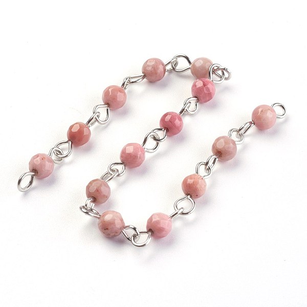 

PandaHall Handmade Natural Rhodochrosite Beads Chains, Unwelded, with Iron Eye Pin, Round, Faceted, Platinum, 12~12.5x4~4.5mm, about 39.37...