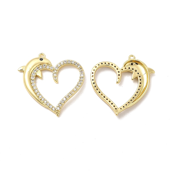 

PandaHall Brass Micro Pave Cubic Zirconia Pendants, Heart with Dolphin Charm, Real 18K Gold Plated, 20x22.5x2mm, Hole: 1mm Brass+Cubic..., Clear