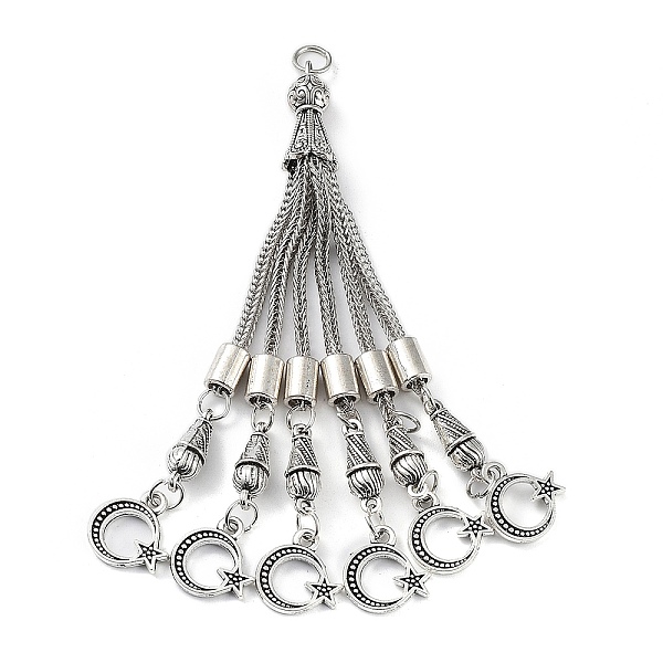 

PandaHall Tibetan Style Alloy Curb Chain Tassel Big Pendants, Moon with Star, Antique Silver, 100x9mm, Hole: 5mm Alloy