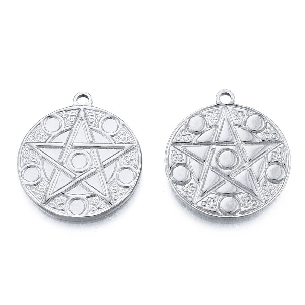 

PandaHall 201 Stainless Steel Pendants, Flat Round with Star, Stainless Steel Color, 28.5x25x2mm, Hole: 2mm 201 Stainless Steel Flat Round