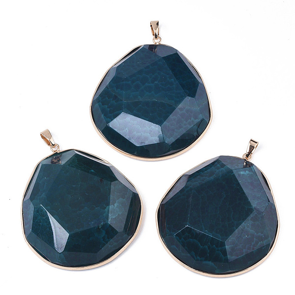 

PandaHall Natural Crackle Agate Big Pendants, with Light Gold Plated Brass Edge & Pinch Bails, Dyed & Heated, Oval, Faceted, Medium Blue...