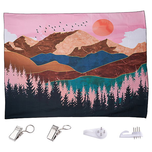 PandaHall Polyester Decorative Wall Tapestry, with Plastic Non-Trace Wall Picture Hooks and Iron Curtain Clips, for Home Decoration...