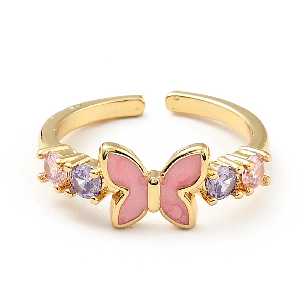 

PandaHall Enamel Butterfly Open Cuff Ring with Cubic Zirconia, Brass Jewelry for Women, Cadmium Free & Lead Free, Real 18K Gold Plated, US...