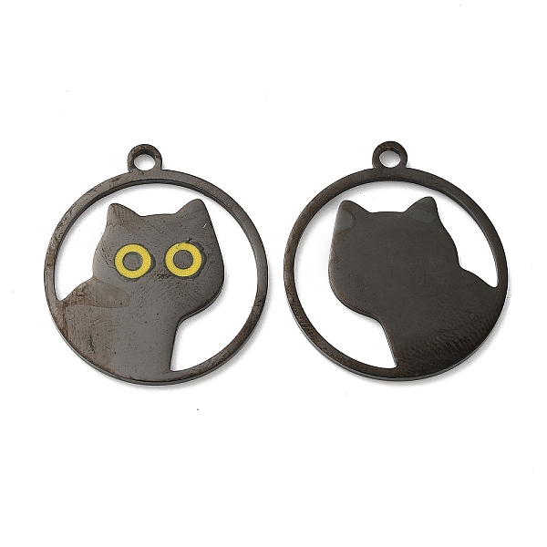 

PandaHall 201 Stainless Steel Pendants, with Enamel, Ring with Cat Charm, Electrophoresis Black, 28x25x1.5mm, Hole: 2mm Stainless..., Gold