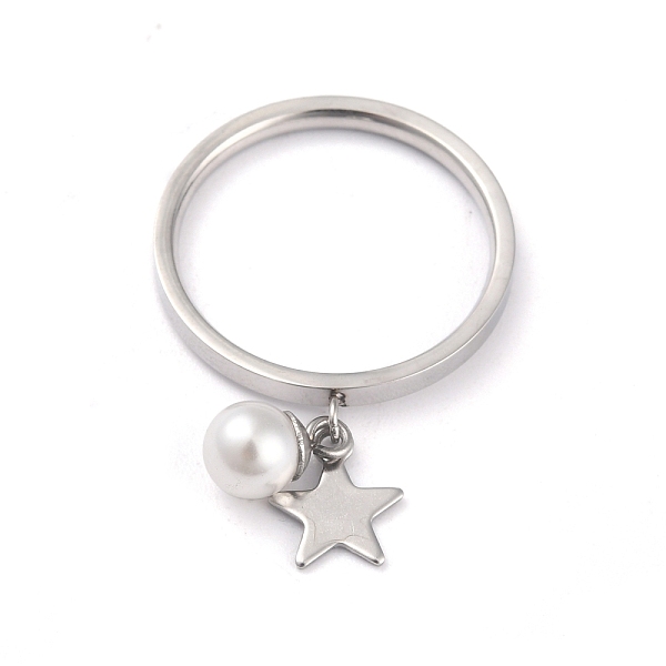 

PandaHall Dual-use Items, 304 Stainless Steel Finger Rings or Pendants, with Plastic Round Beads, Star, White, Stainless Steel Color, US...