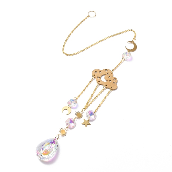 

PandaHall Faceted Glass Sun Catcher Pendant Decorations, with Brass and Iron Findings, for Home, Garden Decor, Cloud, Golden, 480mm Glass..., White
