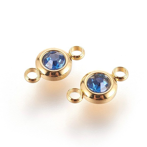 

PandaHall 304 Stainless Steel Rhinestone Links connectors, Flat Round, Golden, Capri Blue, 12x6.5x4mm, Hole: 2mm 304 Stainless Steel Flat..., Cyan