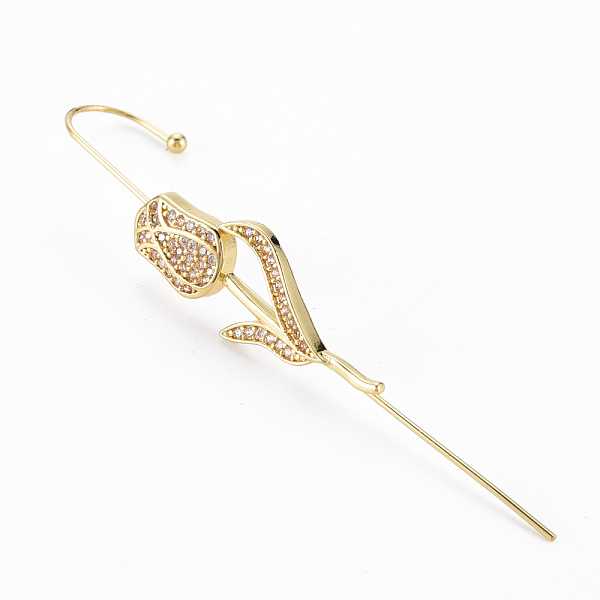 

PandaHall Tulip Flower Stud Earring, Brass Micro Pave Cubic Zirconia Ear Wrap Crawler Hook Earrings, Earcuffs for Her, Nickel Free, Real 16K..., Clear