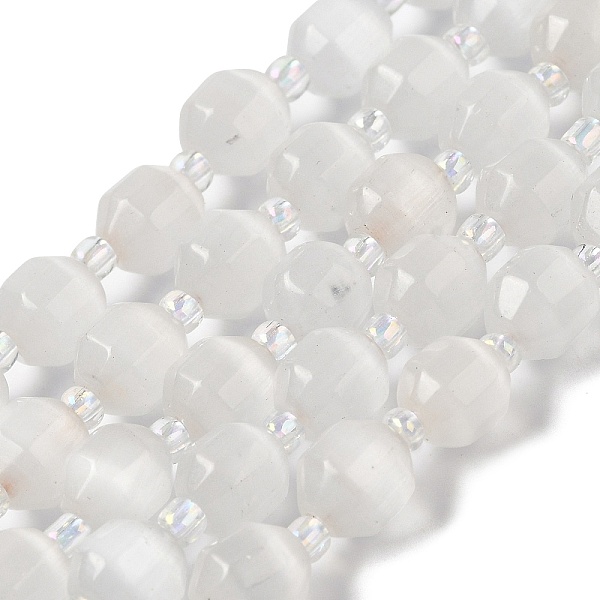 

PandaHall White Cat Eye Beads Strands, Faceted, Oval, 7x6.5mm, Hole: 1mm, about 40pcs/strand, 14.76''(37.5cm) Glass Oval