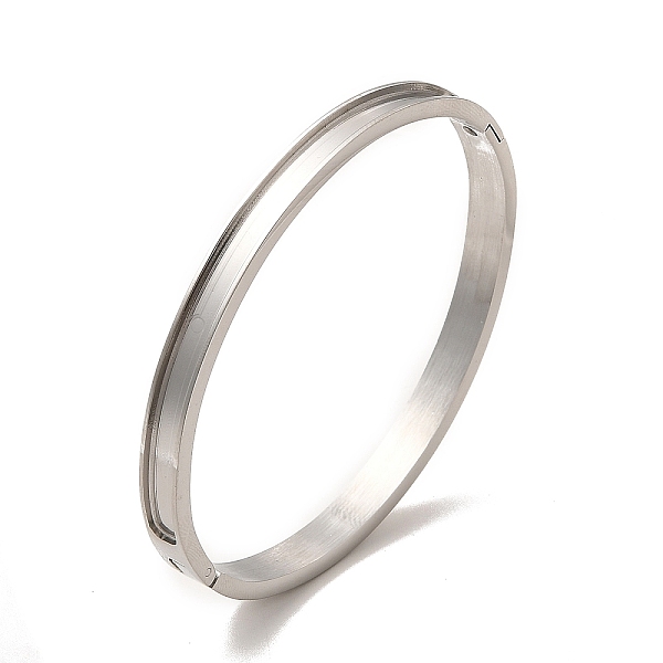 

PandaHall Egg Shaped 201 Stainless Steel Grooved Hinged Bangles, for DIY Electroplated, Leather Inlay, Clay Rhinestone Pave Bangle Making...
