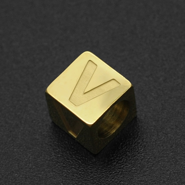 

PandaHall 201 Stainless Steel European Beads, Large Hole Beads, Horizontal Hole, Cube, Golden, Letter.V, 7x7x7mm, Hole: 5mm 201 Stainless...