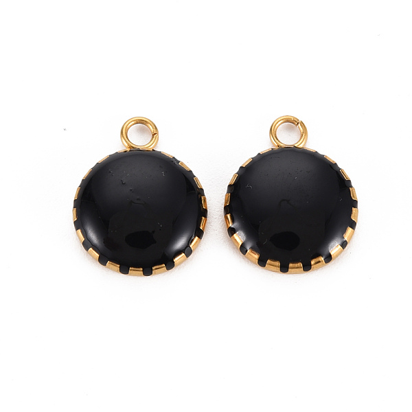 

PandaHall 304 Stainless Steel Enamel Charms, Ion Plating(IP), Golden, Flat Round, Black, 13.5x10.5x3mm, Hole: 1.6mm Stainless Steel+Enamel...