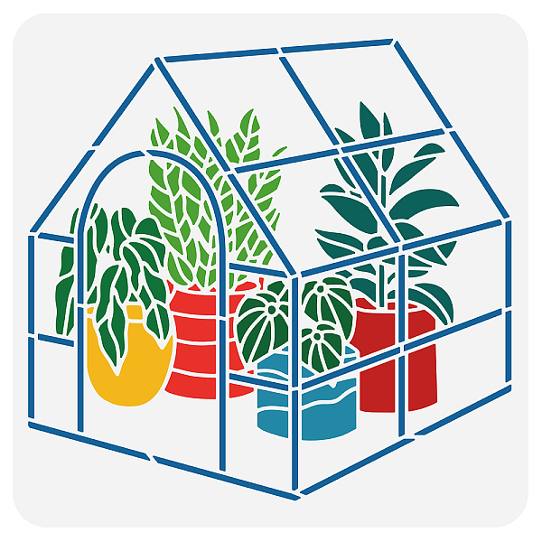 

PandaHall BENECREAT Greenhouse Pattern Stencil, 12x12" Reusable Four Plant Pots PET Drawing Painting Stencils Template for Painting on Wall...