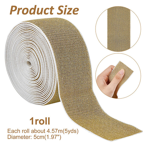 

PandaHall arricraft 5 Yards Gold Glitter Elastic Band, 2 Inch Ultra Wide Elastic Band Single Side Heavy Stretch Glitter Ribbon for Wedding...