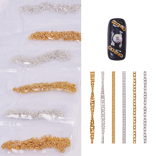 

PandaHall Metal Fine Chain, Nail Art Decoration Accessories, Golden & Silver, 48.5~49x0.15cm, about 6strands/bag Metal Others