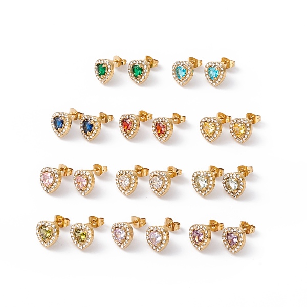 

PandaHall Cubic Zirconia & Rhinestone Heart Stud Earrings, Ion Plating(IP) 304 Stainless Steel Jewelry for Women, Golden, Mixed Color..., Clear