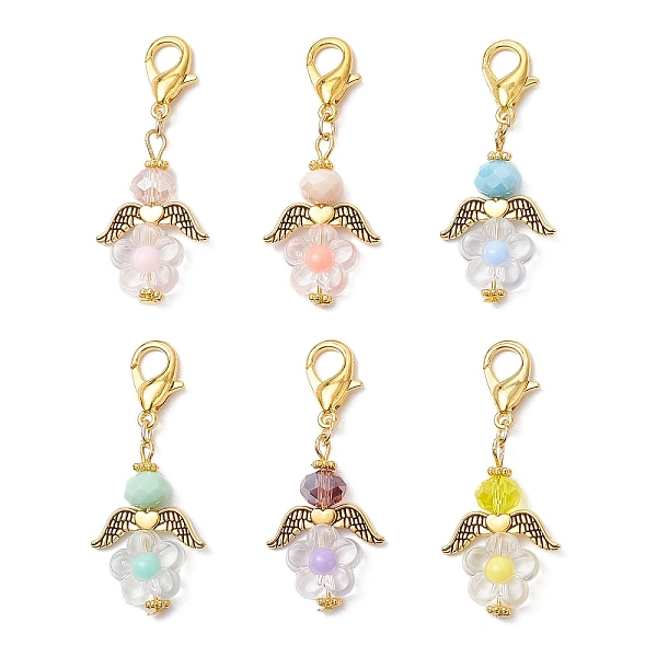 フラワーエンジェルガラス＆アクリルペンダントデコレーション6個