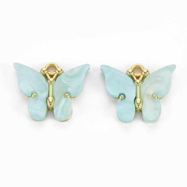 

PandaHall Rack Plating Alloy Pendants, with Acrylic, Cadmium Free & Lead Free, Light Gold, Butterfly, Pale Turquoise, 18.5x22.5x3mm, Hole...