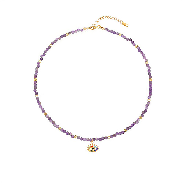 

PandaHall Stainless Steel Enamel Eye Pendant Necklaces, with Natural Amethyst Beaded Chains, Golden, 15.75 inch(40cm) Stainless Steel Eye