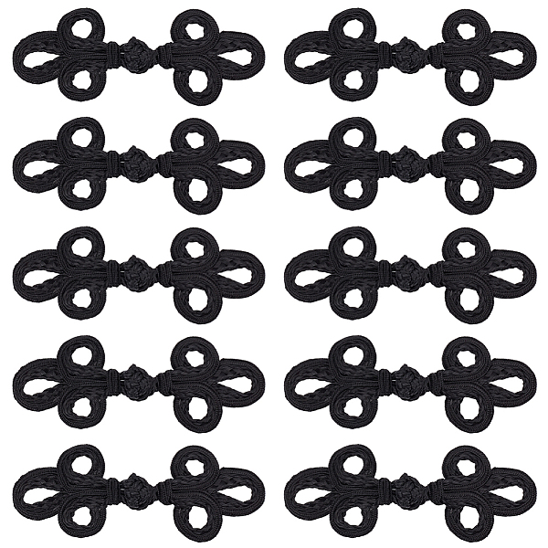 

PandaHall Handmade Chinese Frogs Knots Buttons, Polyester Button, Black, 53x145x4mm Polyester Others Black