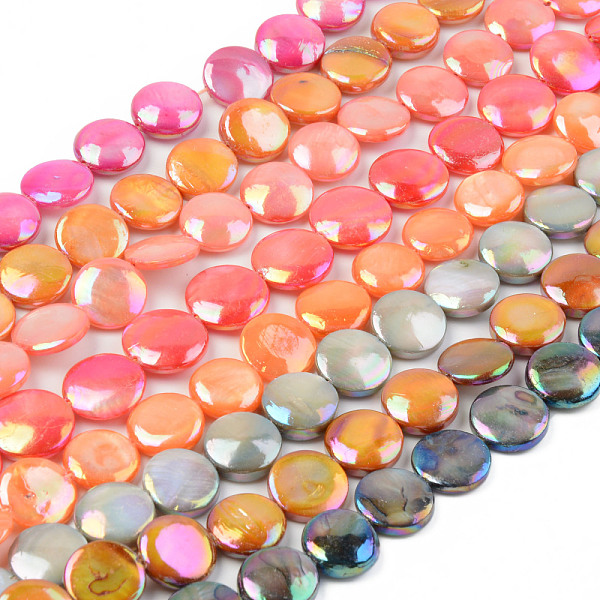 

PandaHall Electroplate Natural Freshwater Shell Beads Strands, Dyed, Flat Round, Mixed Color, 11.5x2.5~4mm, Hole: 0.8mm, about 34pcs/strand..., Multicolor
