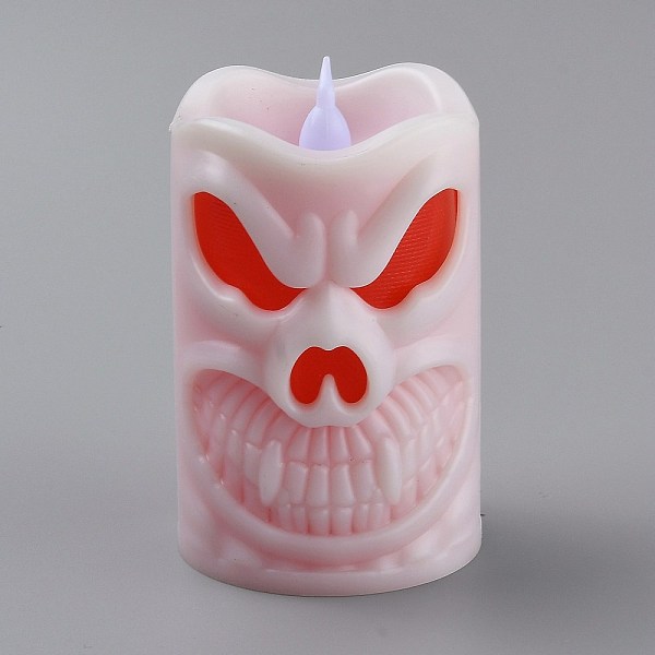 PandaHall Halloween Resin LED Skull Light, Candle Tea Lights, for Halloween Party, Built-in Battery, Pink, 97x69.5x59mm Resin Skull Pink