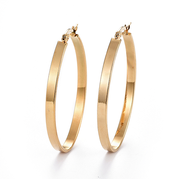 

PandaHall 304 Stainless Steel Hoop Earrings, Hypoallergenic Earrings, Golden, 51x33x4mm, Pin: 0.7x1mm 304 Stainless Steel