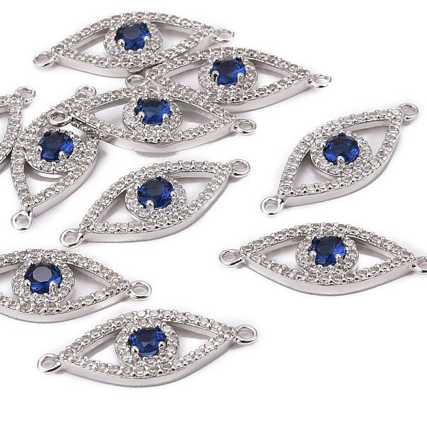 

PandaHall CZ Brass Micro Pave Cubic Zirconia Links, Cadmium Free & Nickel Free & Lead Free, Eye, Blue, Real Platinum Plated, 10x24x2mm, Hole...