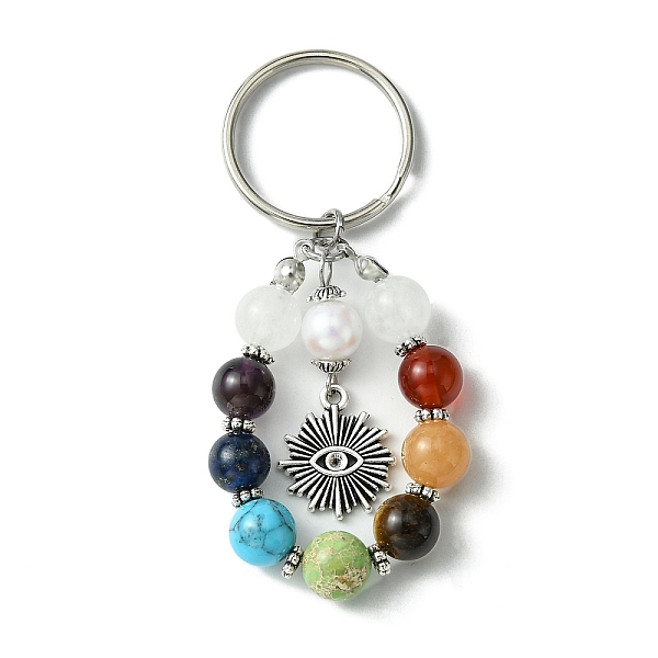 

PandaHall 7 Chakra Gemstone Bead Pendant Keychain with Tibetan Style Alloy Charm, for Car Key Bag Ornament, Eye, 7.7cm Alloy Eye