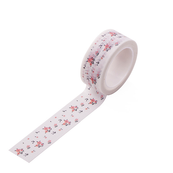 

PandaHall DIY Scrapbook Decorative Paper Tapes, Adhesive Tapes, Flower, White, 15mm, 5m/roll(5.46yards/roll) Paper White