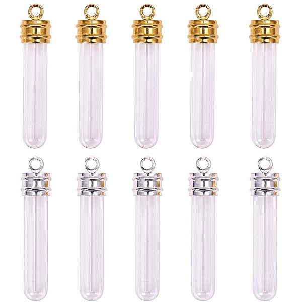 PandaHall 12 Sets 26mm Clear Glass Bottles Hanging Tube Wish Bottles with Golden/Silver Metal Caps for Necklace Pendant Jewelry Making...