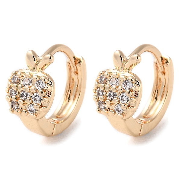 

PandaHall Rack Plating Brass Micro Pave Clear Cubic Zirconia Hoop Earrings for Women, Apple, Light Gold, 12x7mm Brass Apple Clear