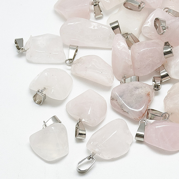 

PandaHall Natural Rose Quartz Pendants, with Stainless Steel Snap On Bails, Nuggets, 20~30x12~18x7~15mm, Hole: 6x4mm Rose Quartz Nuggets