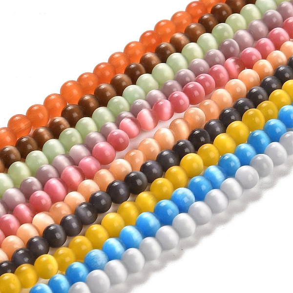 

PandaHall Cat Eye Glass Bead Strands, Round, Mixed Color, 5mm, Hole: 1mm, about 80pcs/strand, 14 inch Glass Round Multicolor