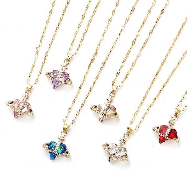 

PandaHall Heart with Cross Light Gold Brass Micro Pave Cubic Zirconia Pendant Necklaces, with Glass, Mixed Color, 15.98 inch(40.6cm) Brass..., Multicolor