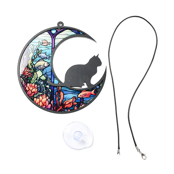 

PandaHall Opaque Acrylic Big Pendants, Leather Strap with Plastic Accessories, Moon with Cat, Colorful, 127x120x3.5mm, Hole: 4mm Acrylic...