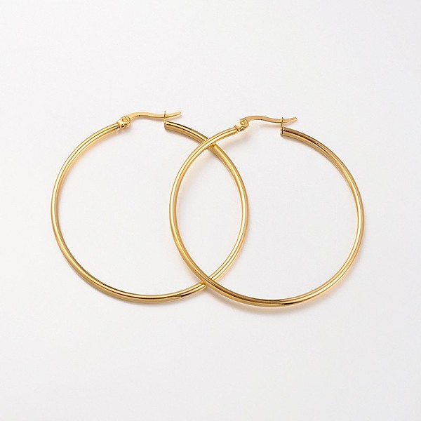 

PandaHall 304 Stainless Steel Hoop Earrings, Hypoallergenic Earrings, Ring Shape, Real 18K Gold Plated, 50x2mm, 12 Gauge, Pin: 1x0.7mm 304...
