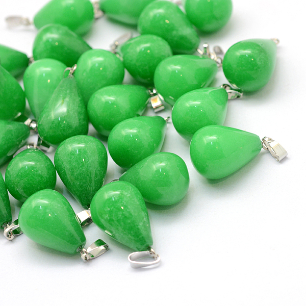 

PandaHall Teardrop Natural Malaysia Jade Pendants, with Platinum Tone Brass Findings, 21~24x12~14mm, Hole: 4x7mm Malaysia Jade Teardrop