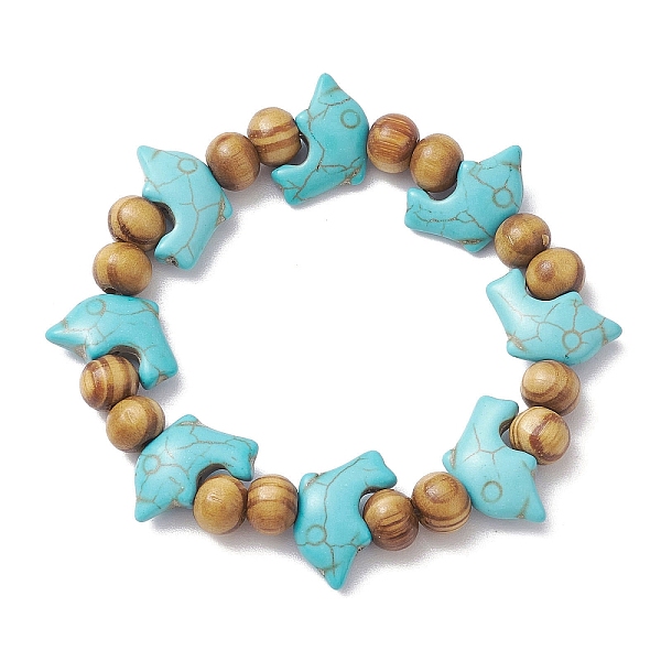 

PandaHall Beach Dolphin Dye Synthetic Turquoise Beaded Stretch Barcelets, Summer Wood Beaded Stretch Bracelets for Women, Turquoise, Inner..., Green