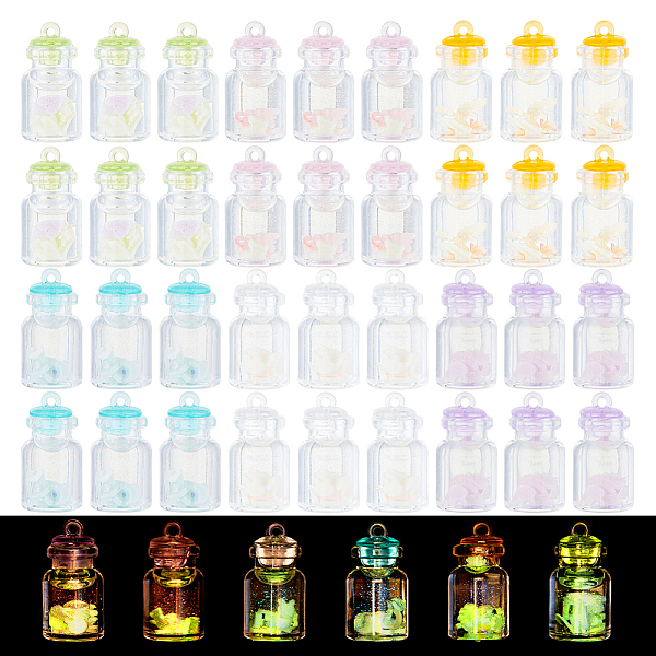 

PandaHall AHADERMAKER 36Pcs 6 Colors Luminous Plastic Pendants, with Polymer Clay inside, Bottle Charms, Mixed Color, 28.5x14.5mm, Hole..., Multicolor