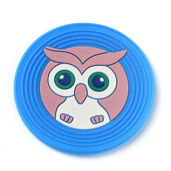 

PandaHall Cartoon Silicone Anti-Slip Pad, Kitchen Hot Mats, Flat Round, Owl Pattern, 9x0.2cm Silicone Owl Blue