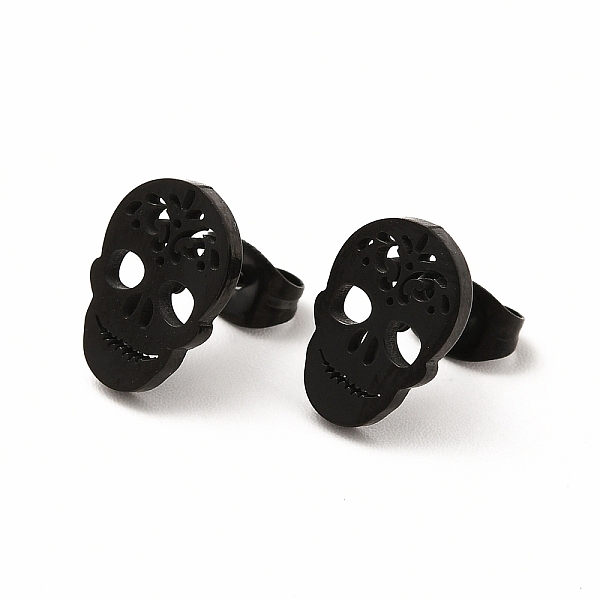 

PandaHall Halloween Skull with Flower 304 Stainless Steel Stud Earrings for Women, Electrophoresis Black, 12x8mm, Pin: 0.7mm 304 Stainless...