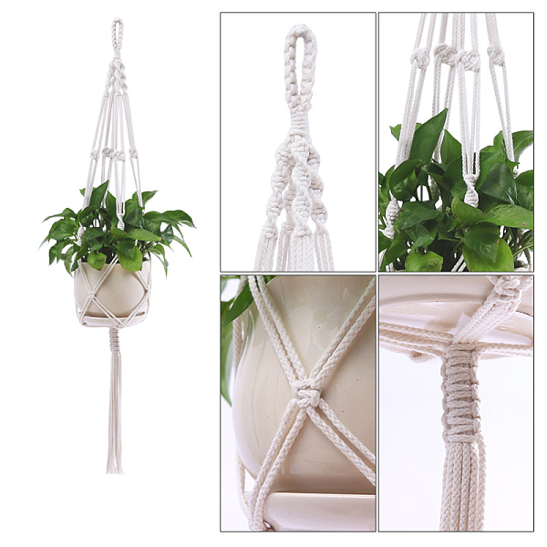 

PandaHall Cotton Macrame Plant Hangers, Boho Style Hanging Planter Baskets, Wall Decorative Flower Pot Holder, Snow, 1050mm Cotton Others..., White