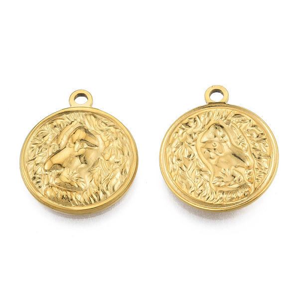 

PandaHall Ion Plating(IP) 201 Stainless Steel Pendants, Flat Round with Human, Real 18K Gold Plated, 24x20.5x2.5mm, Hole: 2mm 201 Stainless...